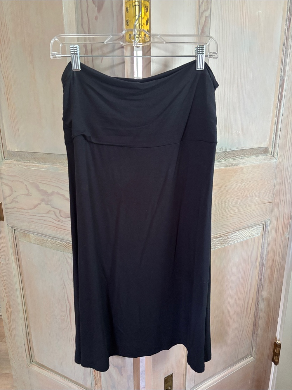 Women's Black Fold-Over Waist Midi Skirt